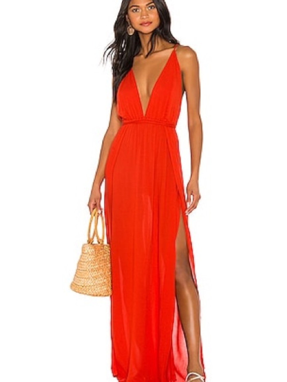 Indah River Maxi Dress in Poppy Deep V with High Side Slit women’s size M/L